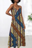 Multicolor Sexy Print Patchwork Backless Spaghetti Strap Sling Dresses