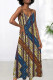 Blue Sexy Print Patchwork Backless Spaghetti Strap Sling Dresses