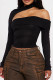 Black Sexy Solid Color Hollow Out Patchwork O Neck Tops