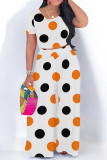 Light Coffee Casual Leopard Print Polka Dot Contrast O Neck Short Sleeve Two Pieces