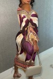 Multicolor Casual Print Slit Oblique Collar Half Sleeve Two Pieces