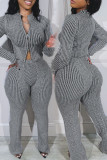 Pink Casual Stripe Patchwork Zipper Zipper Collar Long Sleeve Two Pieces