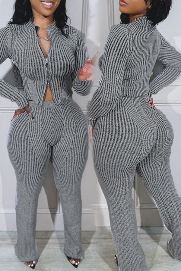 Black Casual Stripe Patchwork Zipper Zipper Collar Long Sleeve Two Pieces