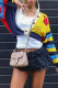 Colour Casual Letters Buckle Patchwork V Neck Outerwear