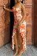 Yellow Elegant Print Patchwork Backless High Slit Spaghetti Strap Sling Dresses