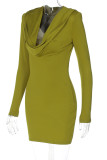 Burgundy Sexy Solid Color Patchwork Ruched V Neck Wrapped Skirt Dresses