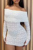 Yellow Sexy Solid Color Lace Patchwork Backless Off Shoulder Wrapped Skirt Dresses