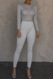 Grey Casual Solid Color Patchwork Skinny Mid Waist Pencil Patchwork Bottoms