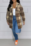 Multicolor Casual Plaid Pocket Gross Turndown Collar Tops