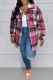 Rose Red Casual Plaid Pocket Gross Turndown Collar Tops