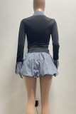 Pink Casual Patchwork Cross Straps Ruched Contrast Turndown Collar Long Sleeve Two Pieces
