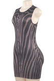 Black Sexy Stripe Patchwork O Neck Wrapped Skirt Dresses
