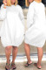 White Casual Solid Color Patchwork O Neck Lantern Skirt Dresses