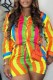 Colour Casual Striped Print Patchwork Shirt Collar Long Sleeve Two Pieces