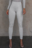 Grey Casual Solid Color Patchwork Skinny Mid Waist Pencil Patchwork Bottoms