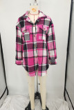 Multicolor Casual Plaid Pocket Gross Turndown Collar Tops
