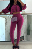 Peach Casual Solid Color Draw String Patchwork Zipper Hooded Long Sleeve Two Pieces