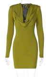 Burgundy Sexy Solid Color Patchwork Ruched V Neck Wrapped Skirt Dresses
