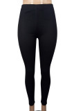 Grey Casual Solid Color Patchwork Skinny Mid Waist Pencil Patchwork Bottoms
