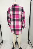 Multicolor Casual Plaid Pocket Gross Turndown Collar Tops