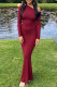 Red Elegant Solid Color Patchwork Oblique Collar Long Dresses