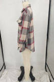 Multicolor Casual Plaid Pocket Gross Turndown Collar Tops