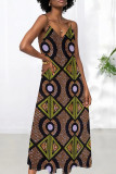 Multicolor Sexy Print Patchwork Backless Spaghetti Strap Sling Dresses