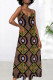 Green Brown Sexy Print Patchwork Backless Spaghetti Strap Sling Dresses