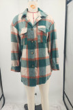 Multicolor Casual Plaid Pocket Gross Turndown Collar Tops