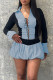 Sky Blue Casual Patchwork Cross Straps Ruched Contrast Turndown Collar Long Sleeve Two Pieces