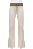 Grey Casual Draw String Patchwork Contrast Regular Low Waist Speaker Patchwork Bottoms