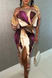 Multicolor Casual Print Slit Oblique Collar Half Sleeve Two Pieces