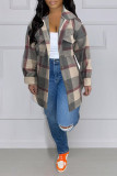 Multicolor Casual Plaid Pocket Gross Turndown Collar Tops