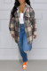Dark Gray Casual Plaid Pocket Gross Turndown Collar Tops