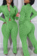 Green Casual Stripe Patchwork Zipper Zipper Collar Long Sleeve Two Pieces