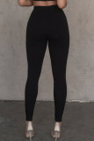 Grey Casual Solid Color Patchwork Skinny Mid Waist Pencil Patchwork Bottoms
