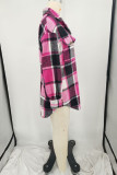 Multicolor Casual Plaid Pocket Gross Turndown Collar Tops