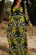 Green Yellow Elegant Print Patchwork O Neck Long Dresses