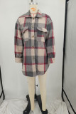 Multicolor Casual Plaid Pocket Gross Turndown Collar Tops