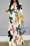 Pink Elegant Print Patchwork Strap Design V Neck Long Dresses