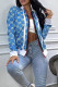 Peacock Blue Casual Letters Patchwork Zipper Zipper Collar Outerwear