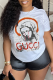 White Casual Letters Patchwork O Neck T-Shirts