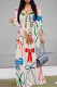 Colour Elegant Print Patchwork Strap Design V Neck Long Dresses