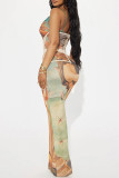 Colour Elegant Print Patchwork Backless Slit Spaghetti Strap Sling Dresses