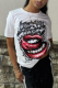 White Casual Street Lips Print Letters O Neck T-Shirts
