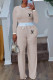 Cream White Casual Letter Print Draw String Contrast O Neck Long Sleeve Two Pieces