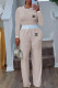 Cream White Casual Letter Print Draw String Contrast O Neck Long Sleeve Two Pieces