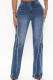 The cowboy blue Street Solid Color Buttons Patchwork Zipper High Waist Regular Denim Jeans
