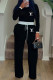 Black Casual Letter Print Draw String Contrast O Neck Long Sleeve Two Pieces