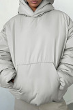 Grey Casual Solid Color Pocket Patchwork Hooded Tops